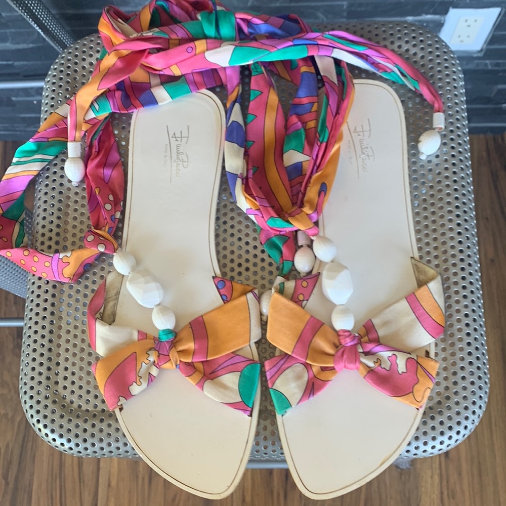 Emilio Pucci Scarf Sandals - Silk & Beads - Authentic